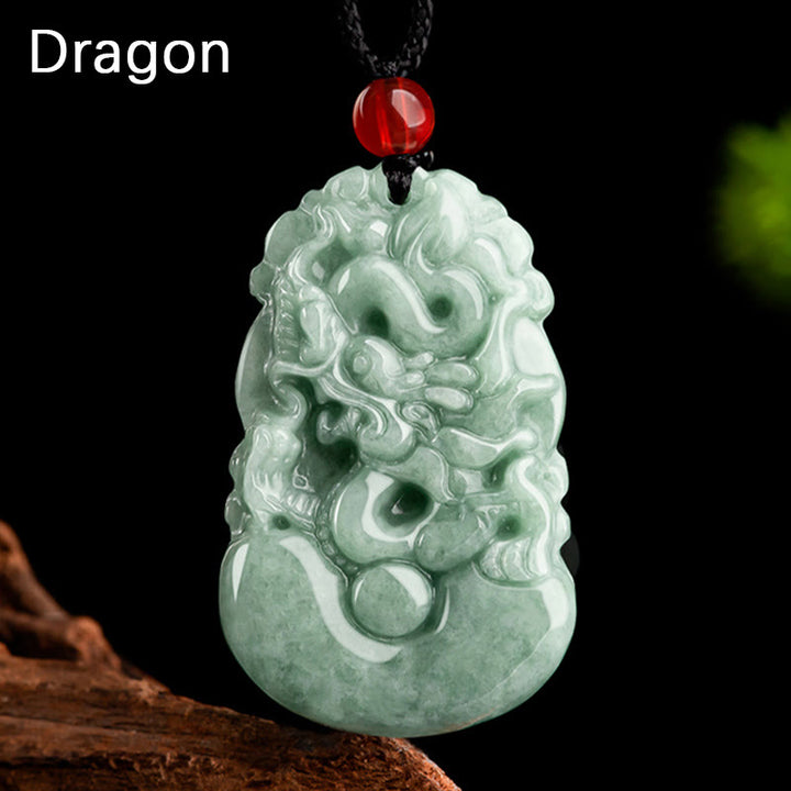 Buddha Stones Giada verde naturale 12 Zodiaco cinese Fortuna Prosperità Collana pendente - Drago - image 0