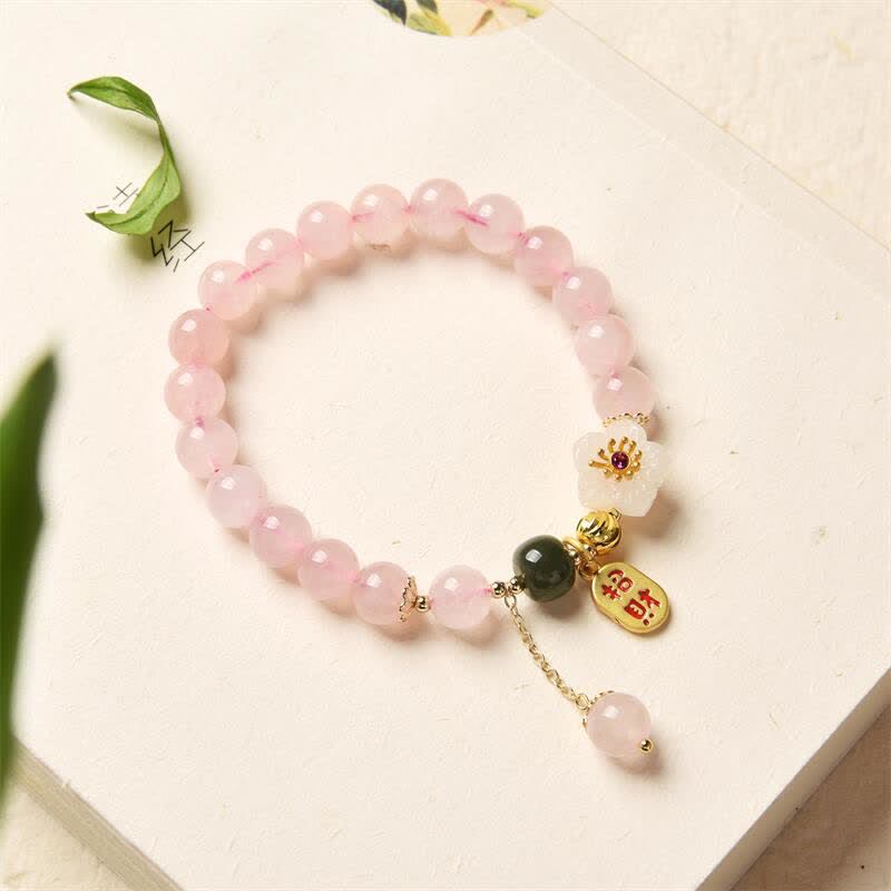 Braccialetto Buddha Stones Natural Pink Crystal Jade Flower Warm Love