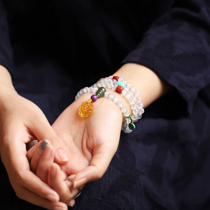 Braccialetto Mala con 108 perle di Buddha Stones , ambra, loto e turchese, per la guarigione con cristalli. - image 3