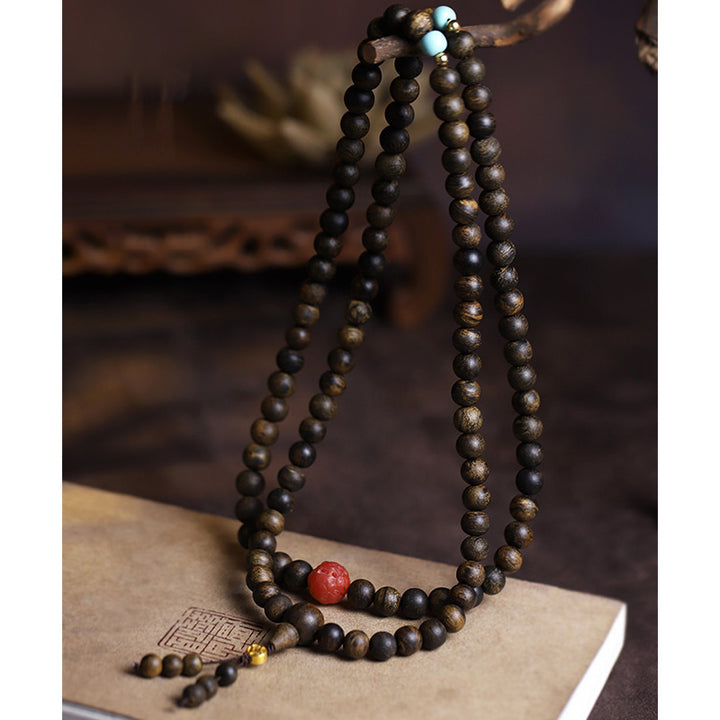 Buddha Stones 108 Mala Beads Agarwood Agata rossa Turchese Braccialetto di meditazione della pace