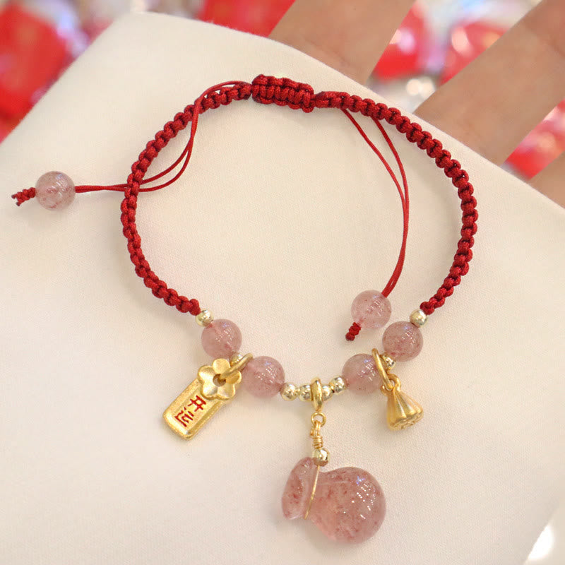Braccialetto intrecciato con corda rossa, Buddha Stones naturale, sacchetto di denaro con loto