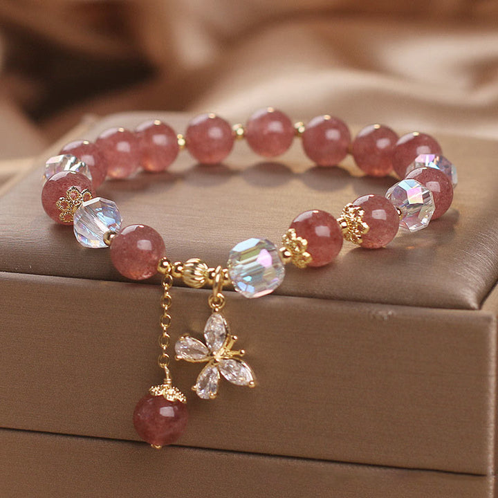 Braccialetto con ciondolo a farfalla con guarigione dell'amore in quarzo fragola naturale Buddha Stones