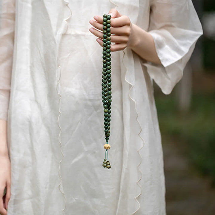Braccialetto positivo Buddha Stones 108 Mala Beads Sandalo verde Bosso Lotus