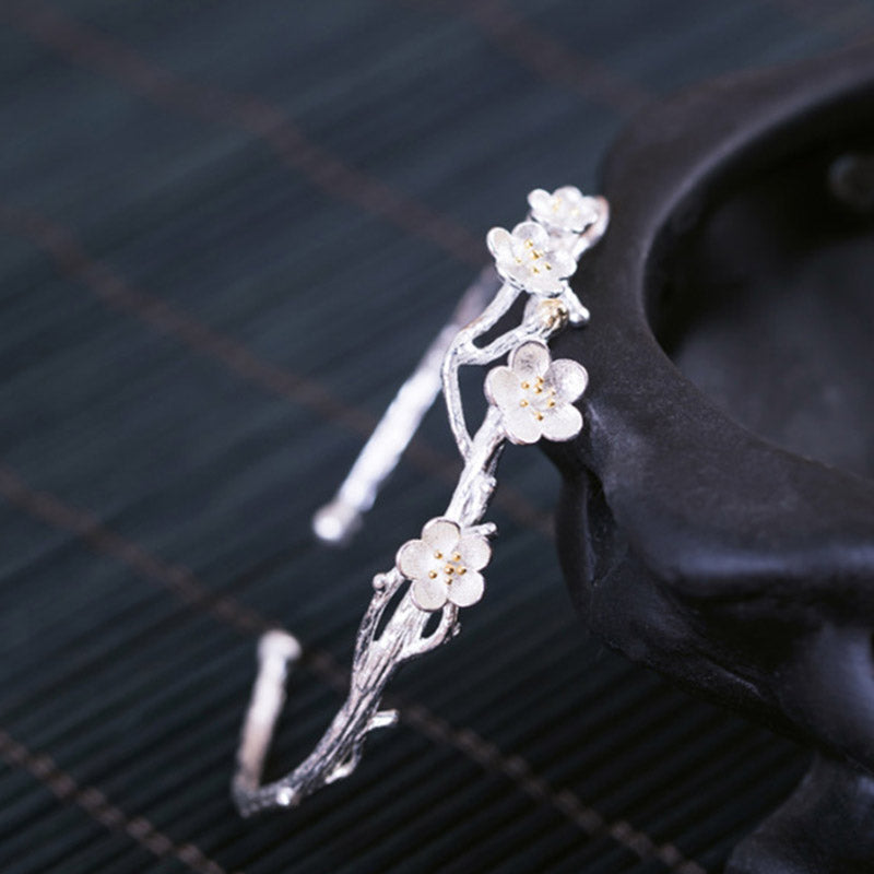 Buddha Stones Braccialetto regolabile con benedizione a forma di fiore di prugna in argento sterling 925 - image 9