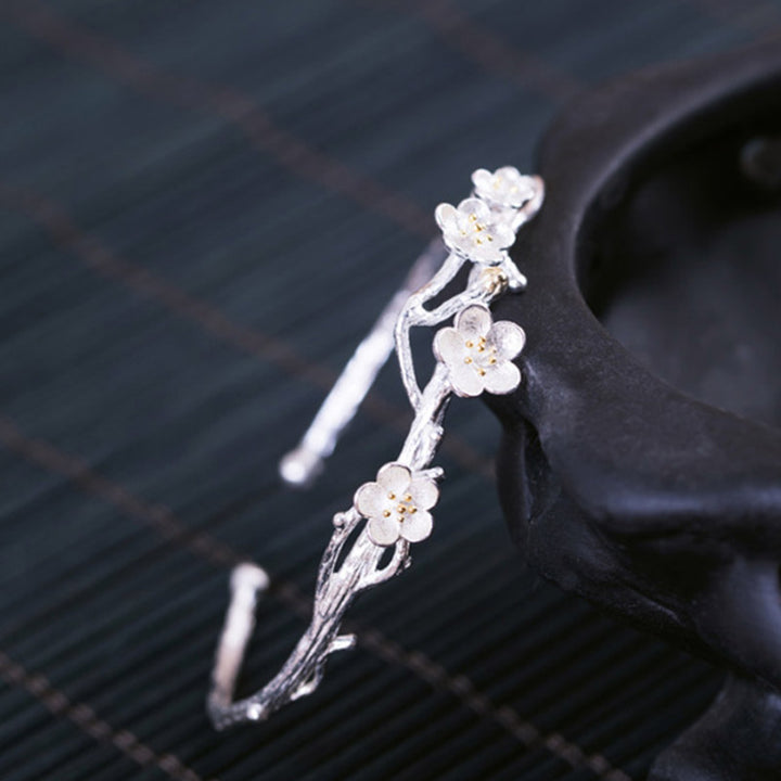 Buddha Stones Braccialetto regolabile con benedizione a forma di fiore di prugna in argento sterling 925 - image 9