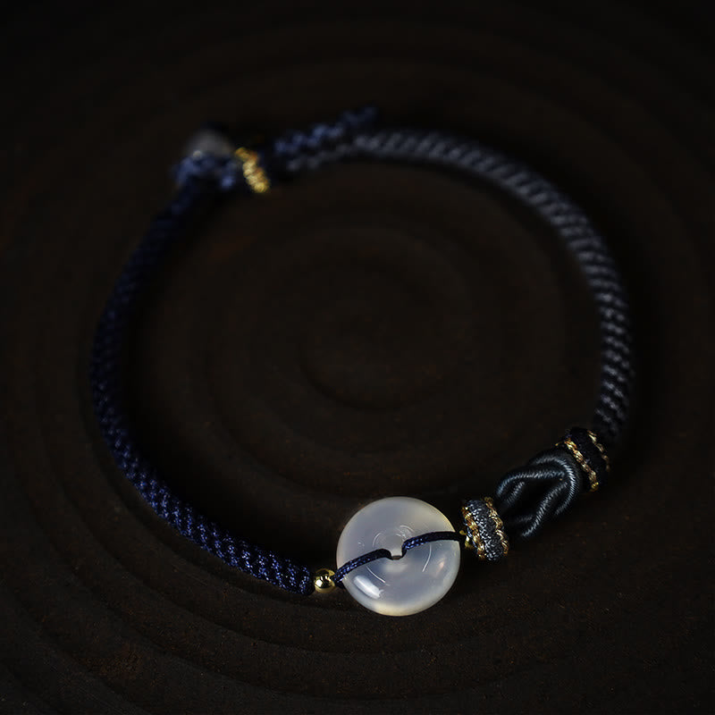 Braccialetto di corda intrecciata con fibbia in agata bianca fatta a mano con Buddha Stones , fortuna, felicità e protezione