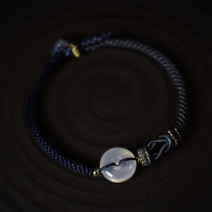 Braccialetto di corda intrecciata con fibbia in agata bianca fatta a mano con Buddha Stones , fortuna, felicità e protezione