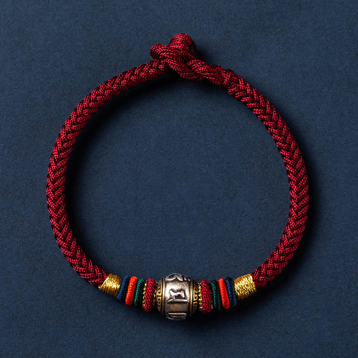Bracciale intrecciato con nodo di King Kong, fatto a mano in Tibet, in argento sterling 925, con Buddha Stones, Om Mani Padme Hum e protezione dalla fortuna