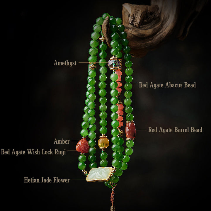 Buddha Stones 108 Mala Beads Ciano Giada Agata Rossa Braccialetto della Fortuna del Buddha che Ride