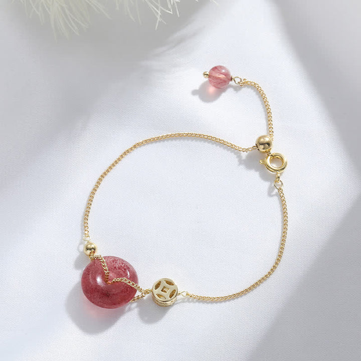 Bracciale Buddha Stones Strawberry Quartz Peace Buckle Coin Love