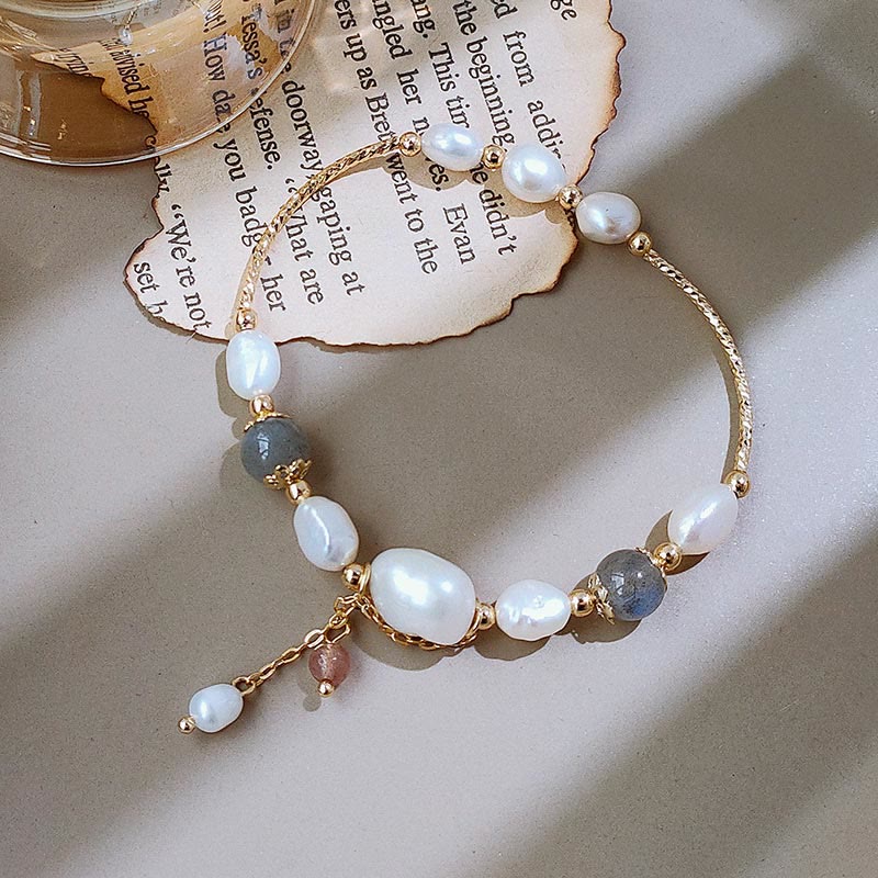 Braccialetto ottimismo con perle di quarzo fragola, pietra di luna e Buddha Stones
