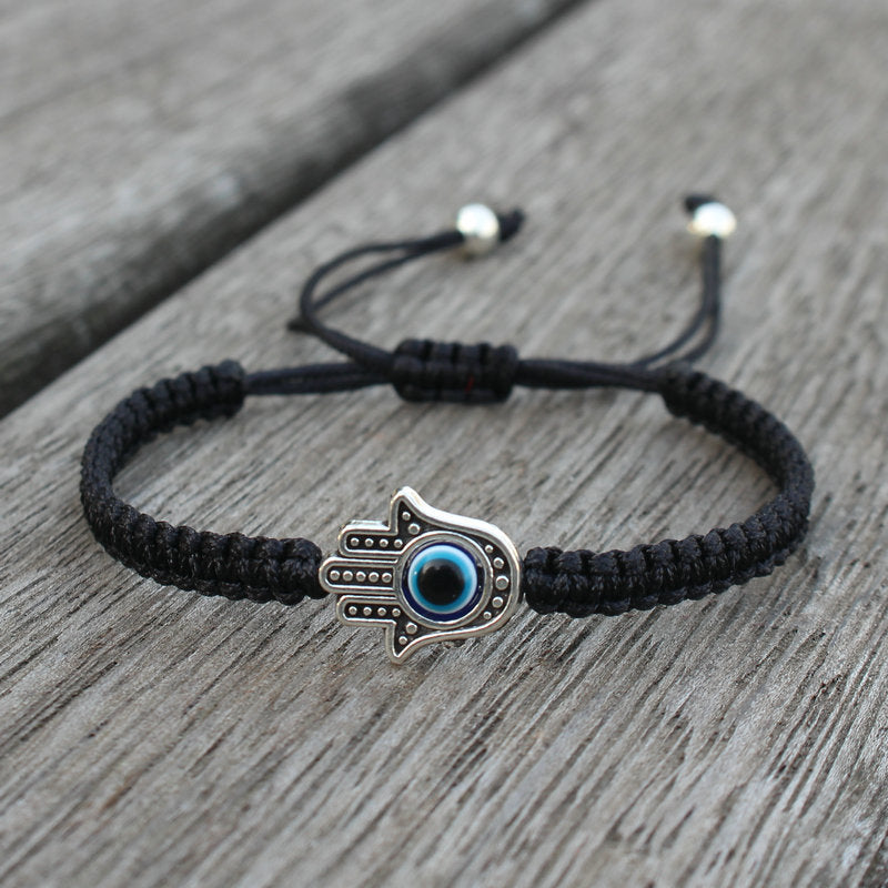 Braccialetto con cordino di protezione e fortuna con simbolo Hamsa fatto a mano con Buddha Stones