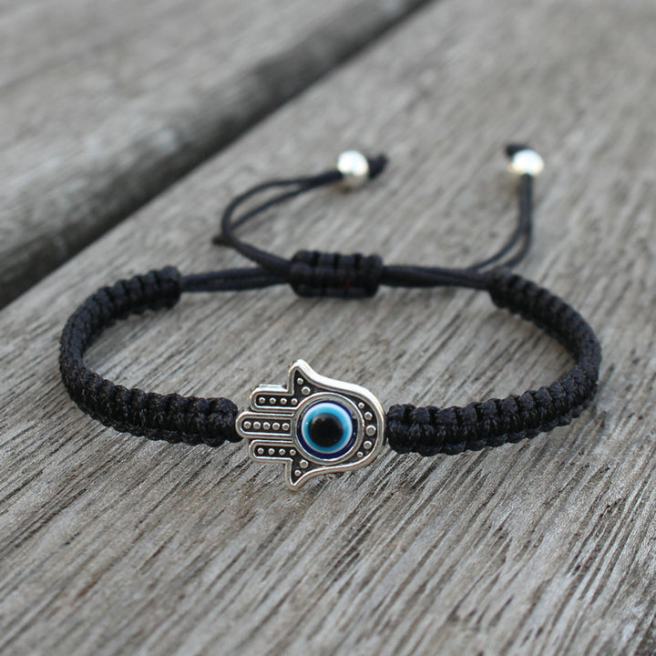 Braccialetto con cordino di protezione e fortuna con simbolo Hamsa fatto a mano con Buddha Stones
