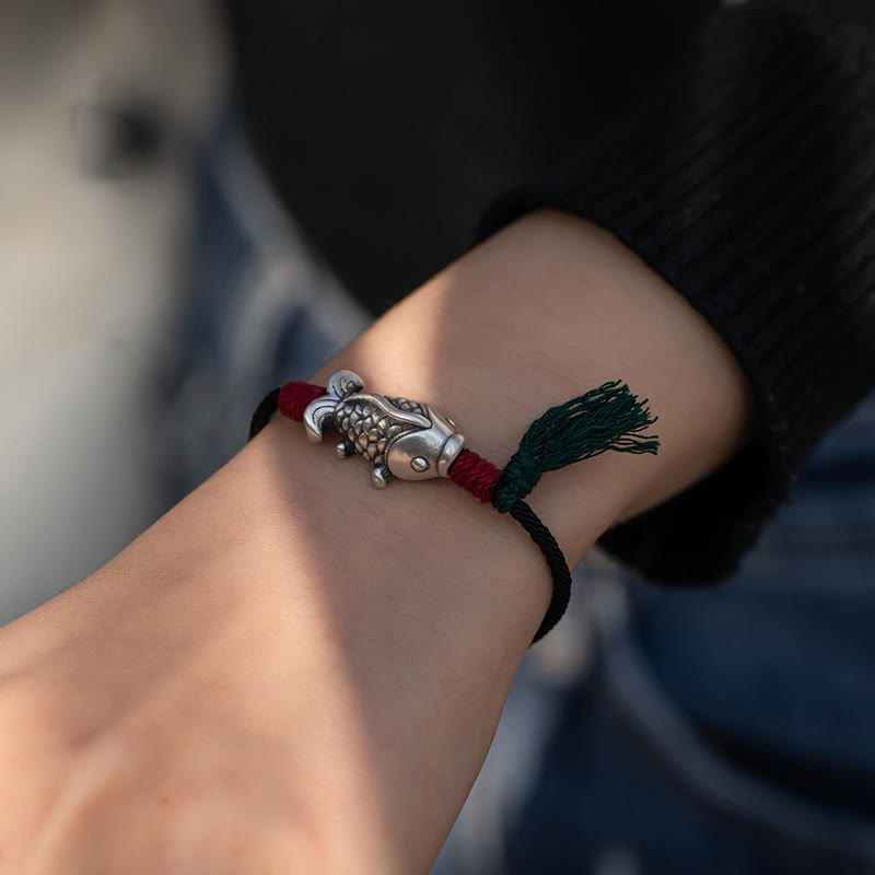 Bracciale intrecciato Buddha Stones 925 Sterling Silver Luck Koi Fish