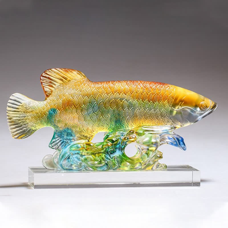 Pezzo d'arte fatto a mano in cristallo Liuli Koi Fish, decorazione per ufficio e casa