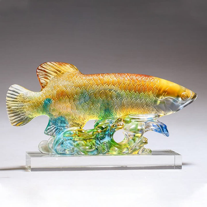 Pezzo d'arte fatto a mano in cristallo Liuli Koi Fish, decorazione per ufficio e casa