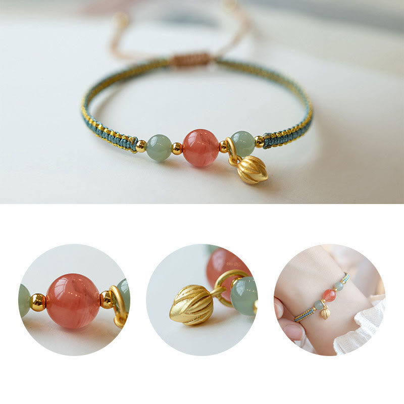 Braccialetto Buddha Stones Red Agate Jade Lotus Confidence Calm String