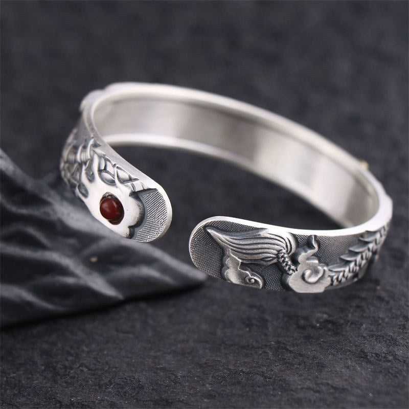 Braccialetto di protezione della forza del drago in argento sterling 999 Buddha Stones