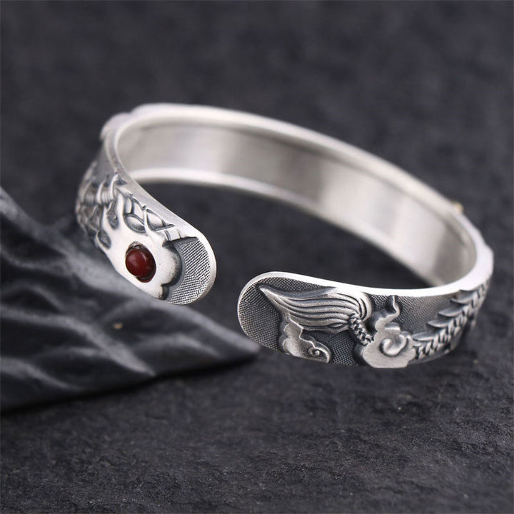 Braccialetto di protezione della forza del drago in argento sterling 999 Buddha Stones