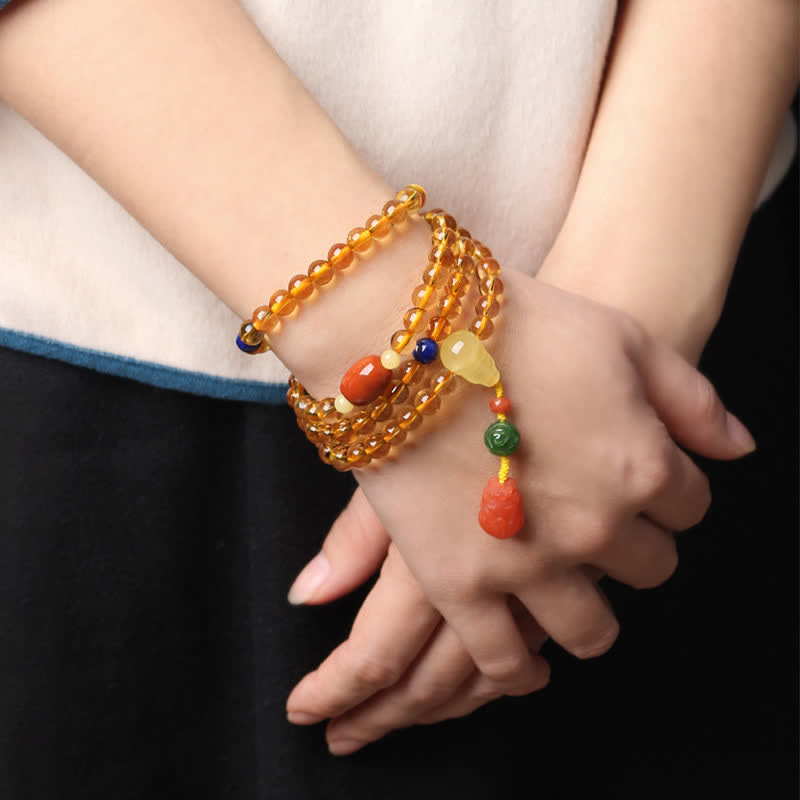 Braccialetto con ciondolo di protezione PiXiu, 108 perle di Mala, ambra citrino naturale, fibbia della pace, agata rossa - image 18