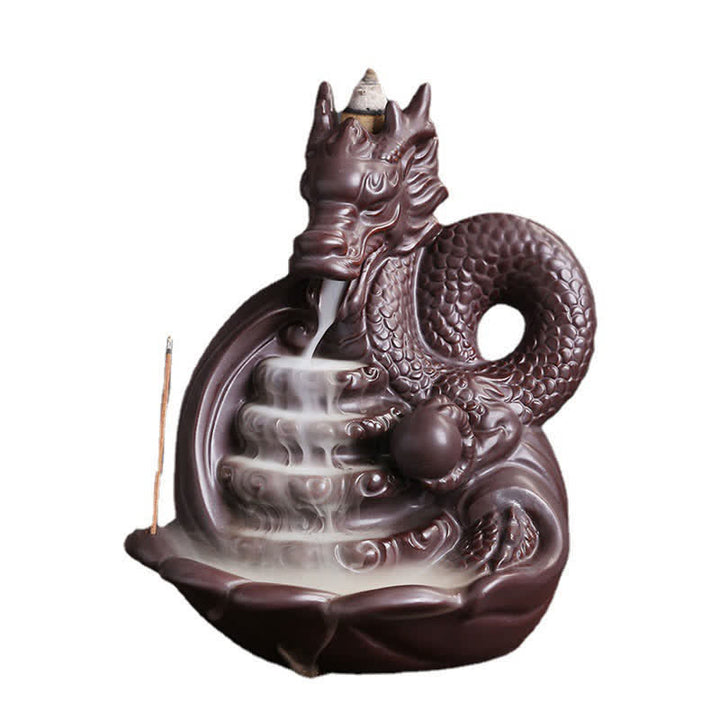 Decorazione bruciatore di incenso in ceramica con motivo a drago