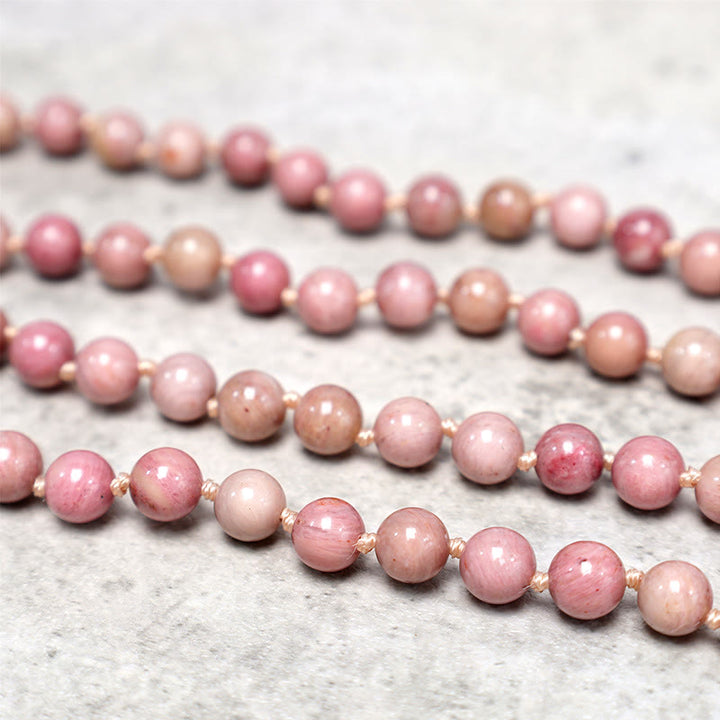Buddha Stones 108 Mala Rhodonite Beads Yoga Meditazione Preghiera Bracciale