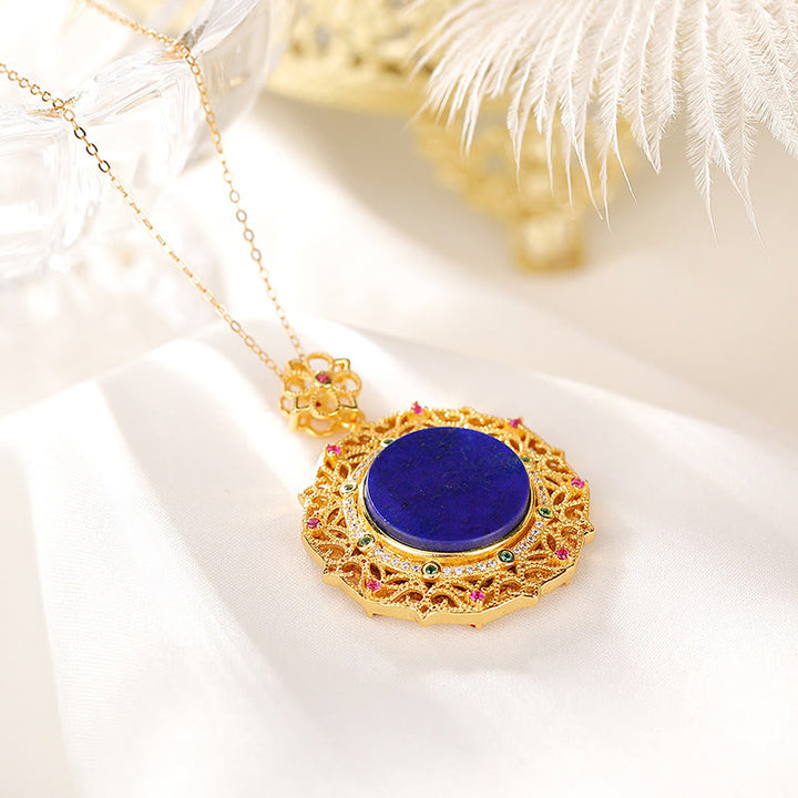 Collana pendente positivo in lazurite placcata in oro e argento sterling 925 Buddha Stones