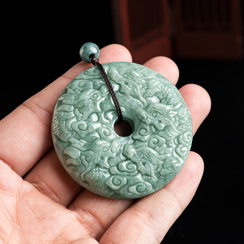 Buddha Stones Anno del Drago Giada Naturale Nove Draghi Fibbia della Pace Collana di Protezione Pendente