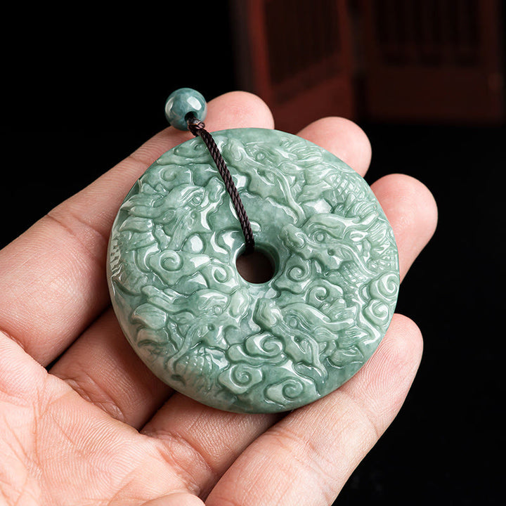 Buddha Stones Anno del Drago Giada Naturale Nove Draghi Fibbia della Pace Collana di Protezione Pendente