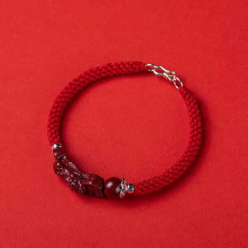 Bracciale intrecciato con Buddha Stones, PiXiu, Cinabro, Ricchezza e Fortuna, fatto a mano - Corda con fibbia rossa - 17 cm - image 14