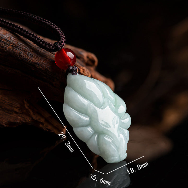 Buddha Stones Collana con ciondolo a forma di volpe a nove code in giada naturale e prosperità
