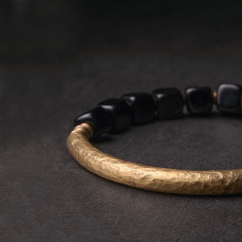 Braccialetto di coppia Buddha Stones Black Obsidian Crystal Copper Strength - image 5