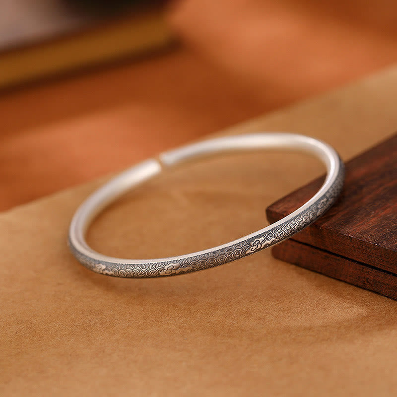 Braccialetto portafortuna vintage in argento sterling 999 con nuvole di buon auspicio, motivo Buddha Stones - image 1