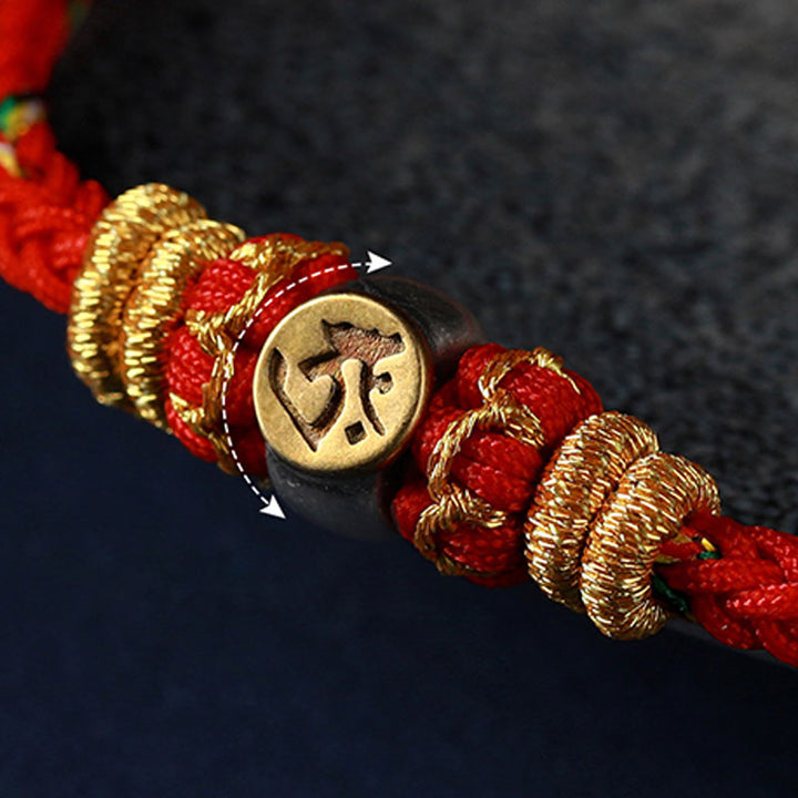 Braccialetto in corda intrecciata in argento con pietre Buddha Stones, zodiaco cinese, Buddha natale