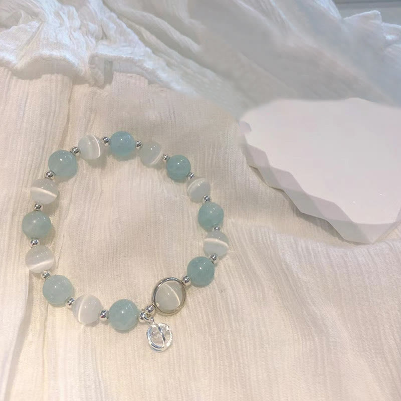 Braccialetto con ciondolo di supporto in argento sterling 925 con occhio di gatto e acquamarina Buddha Stones