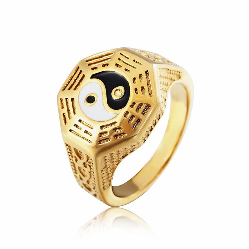 Anello portafortuna in rame con simbolo Yin Yang