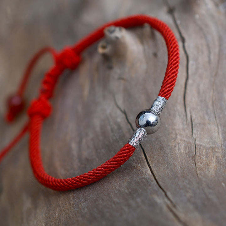 Braccialetto di corda rossa con perline portafortuna in argento sterling 925 Buddha Stones
