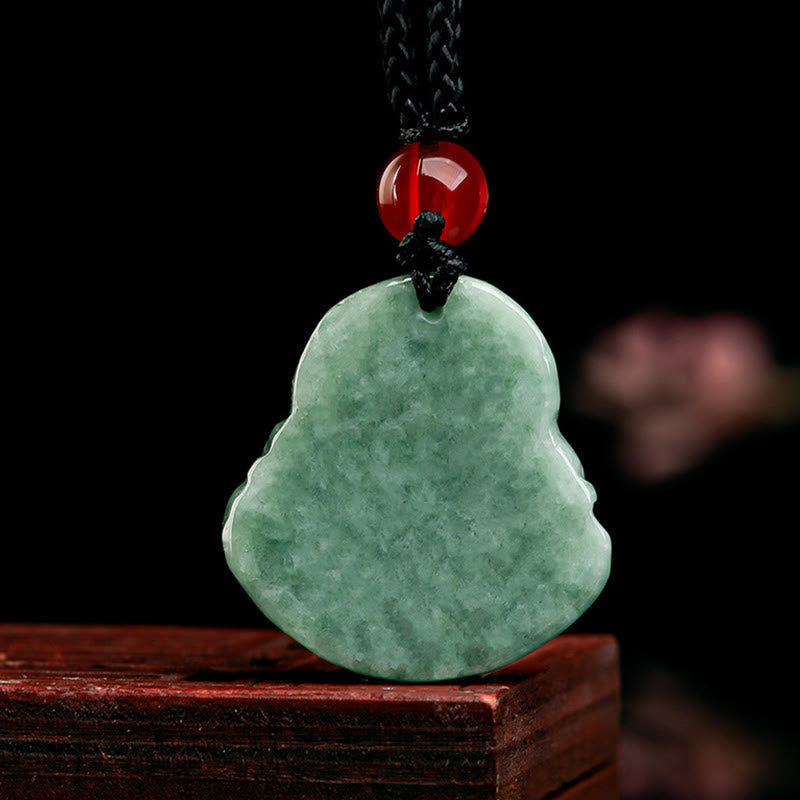 Buddha Stones Giada verde naturale Buddha che ride Collana con ciondolo di fortuna e abbondanza