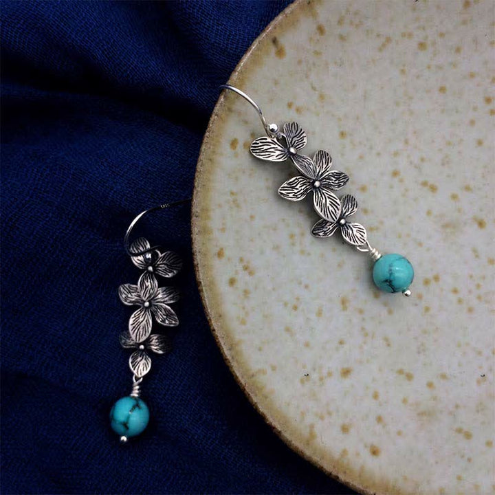 Orecchini pendenti con ciondolo a forma di fiore, foglia, turchese, lazurite, pietre Buddha Stones , argento sterling 925