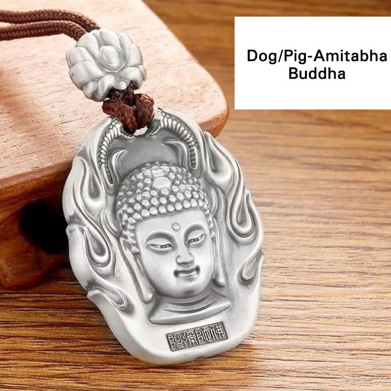 Buddha Stones Zodiaco cinese Buddha natale Om Mani Padme Hum Loto Compassione Collana pendente - Cane/Maiale-Buddha Amitabha - image 19