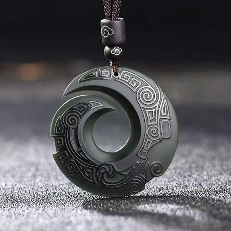 Buddha Stones La fortuna di una persona migliora il design del modello Hetian Ciano Giada Fibbia della pace Collana con ciondolo della fortuna