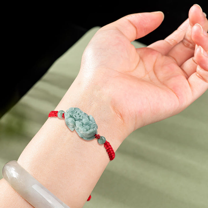 Braccialetto di corda intrecciata con Buddha Stones King Kong in giada naturale PiXiu fatto a mano