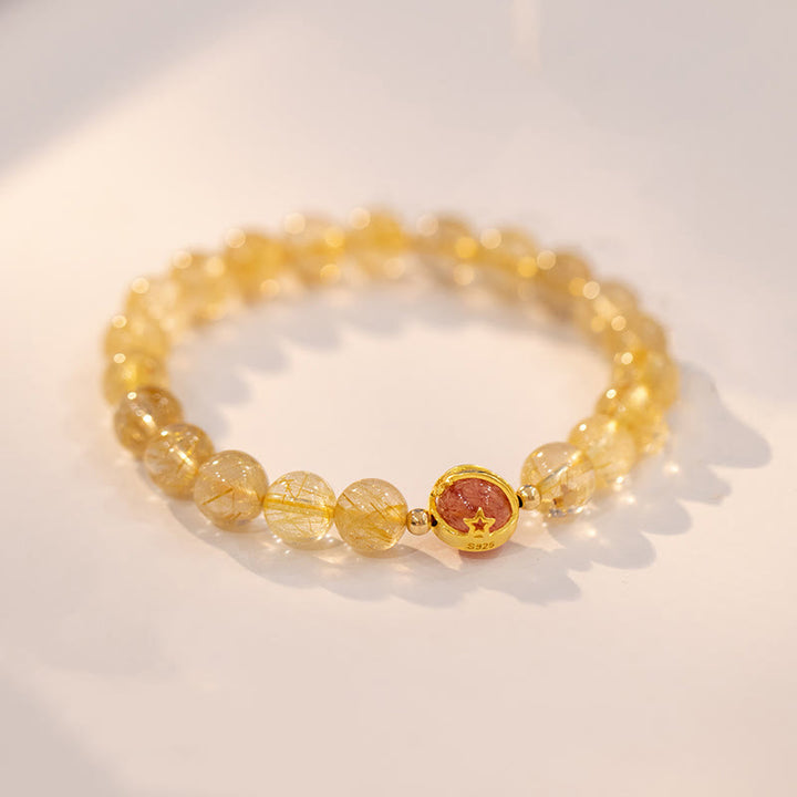 Braccialetto di protezione a forma di stella in quarzo rutilato dorato Buddha Stones Strawberry Quartz