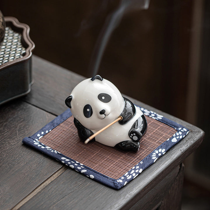 Decorazione per bruciatore di incenso in ceramica con gatto e panda, per benedizione