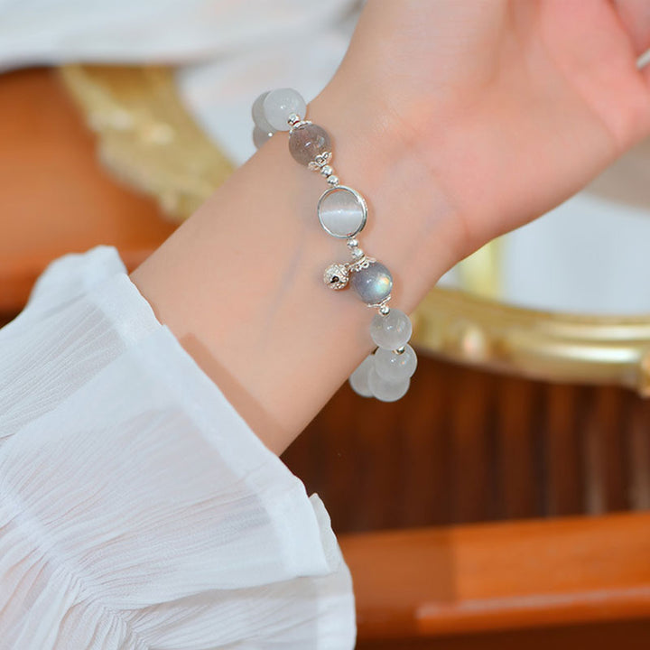 Braccialetto di supporto dell'amore con pietra di luna e occhio di gatto in argento sterling 925 Buddha Stones