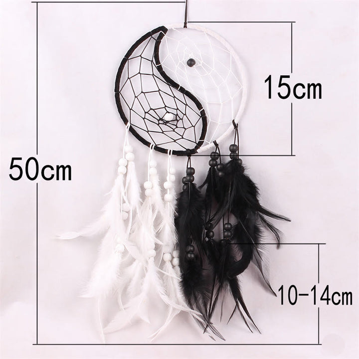 Acchiappasogni Yin Yang Rete circolare con piume Decorazione di equilibrio