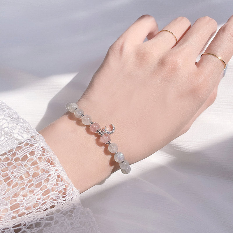 Buddha Stones Braccialetto portafortuna con pietra di luna e quarzo fragola - image 4