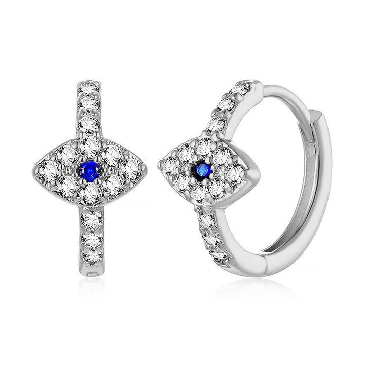 Orecchini a bottone con simbolo dell'occhio malvagio in argento sterling 925 con Buddha Stones e benedizione - Argento - image 0