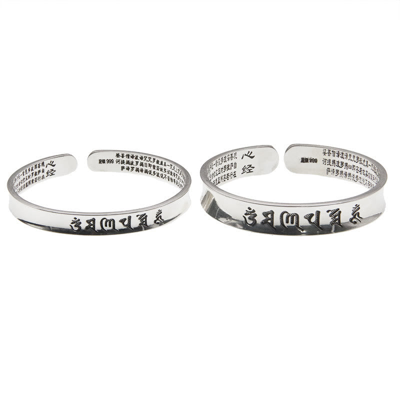 Buddha Stones 999 Sterling Silver Om Mani Padme Hum Cuore Sutra Amore Pace Bracciale Bangle