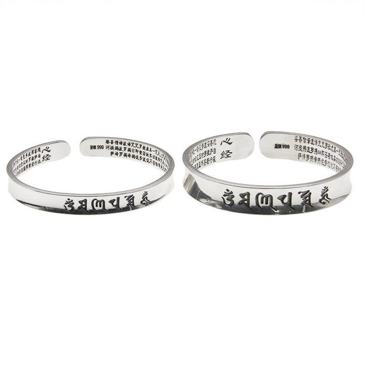 Buddha Stones 999 Sterling Silver Om Mani Padme Hum Cuore Sutra Amore Pace Bracciale Bangle